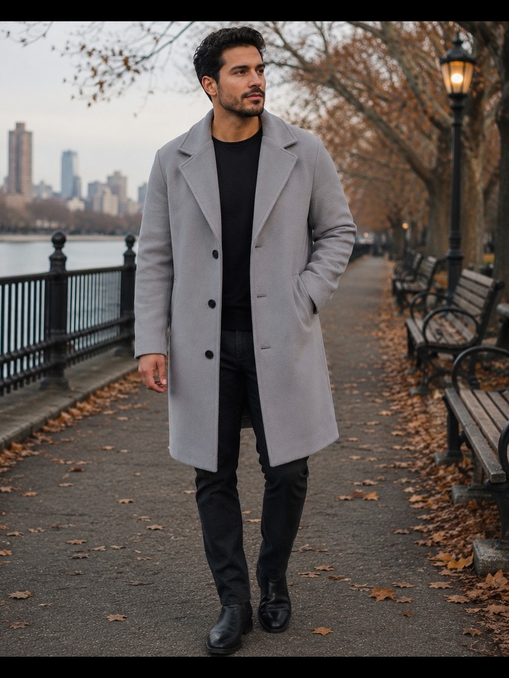 Manfinity Men's Light Gray Button Front Coat Size L